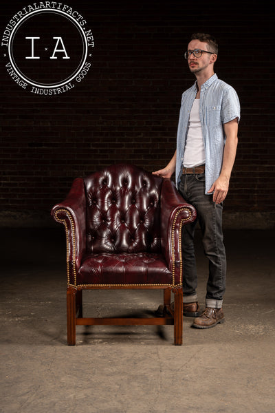 Vintage Burgundy Tufted Leather Chesterfield Club Chair