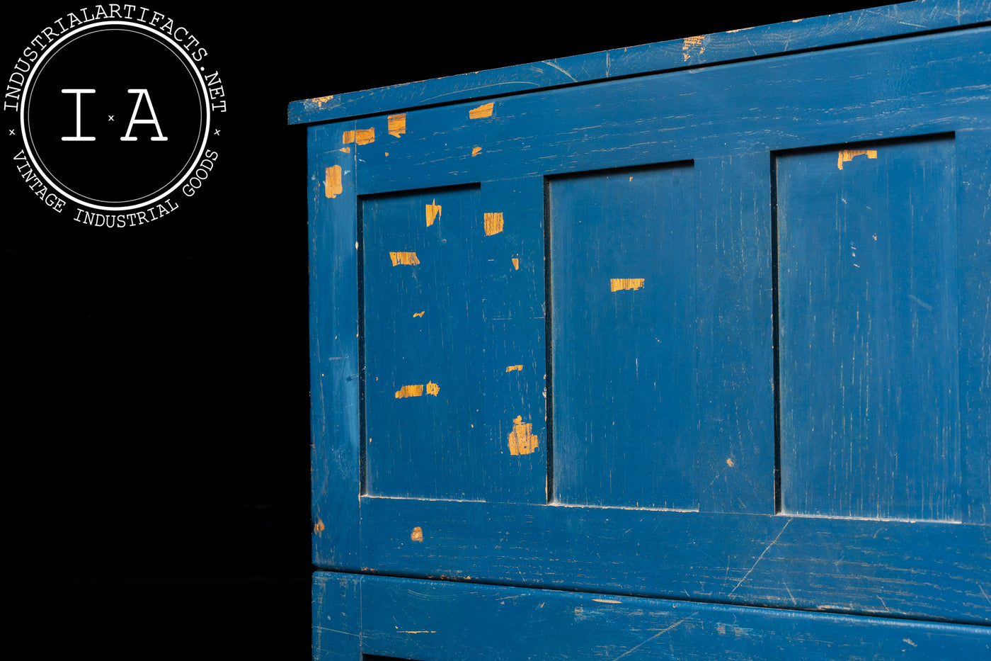 Antique Painted Oak Flat File Cabinet in Blue