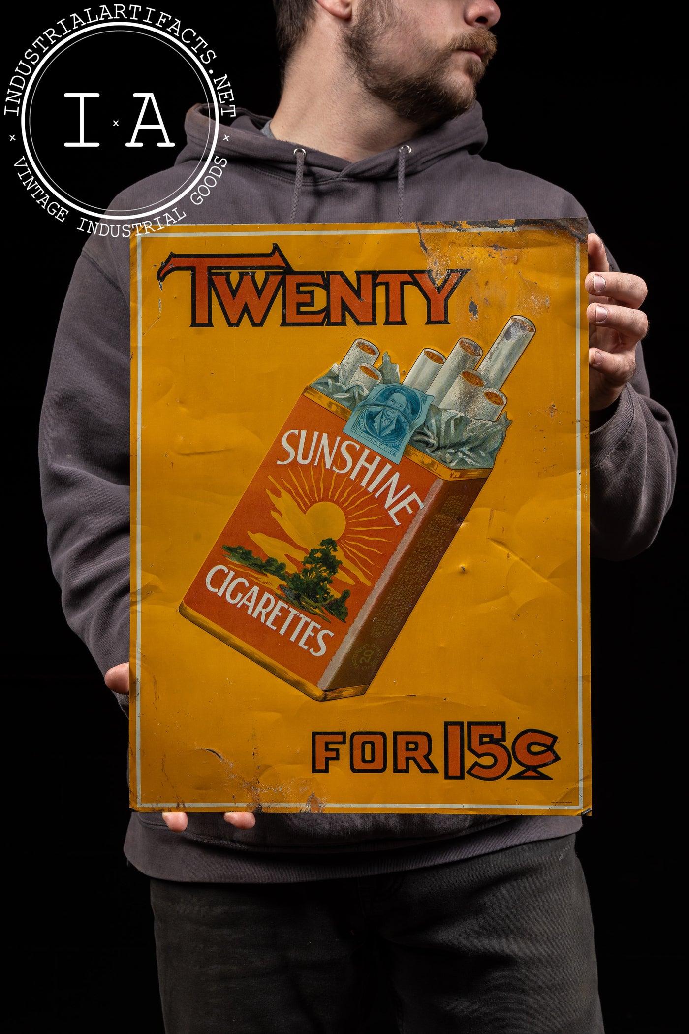 Antique Sunshine Cigarettes Tin Litho Sign