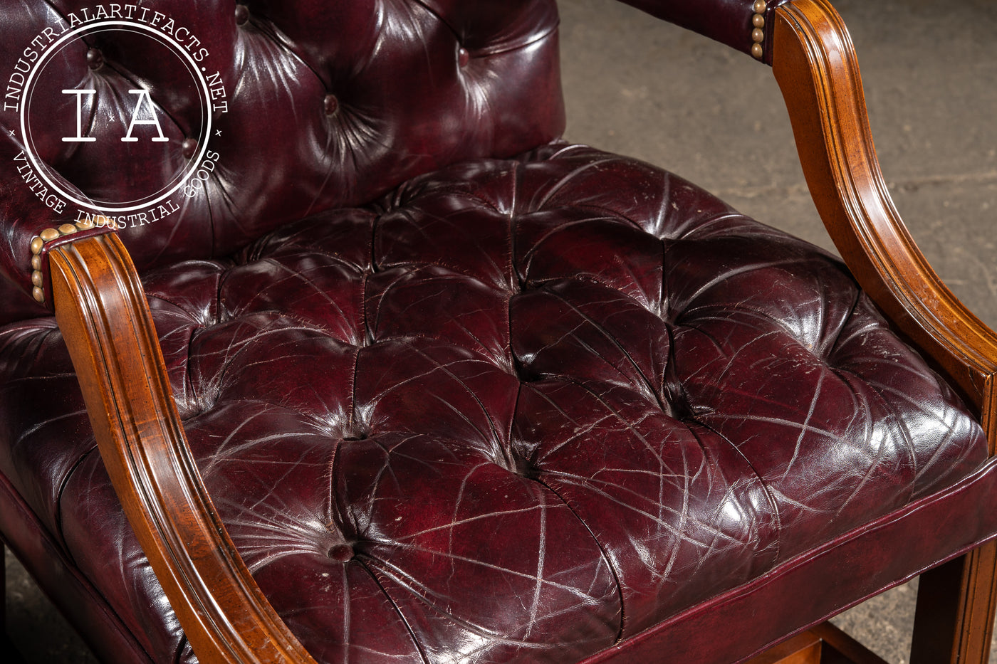 Pair of Tufted Leather Square-Back Dining Chairs in Oxblood