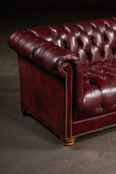 Vintage Tufted Leather Chesterfield Sofa in Oxblood