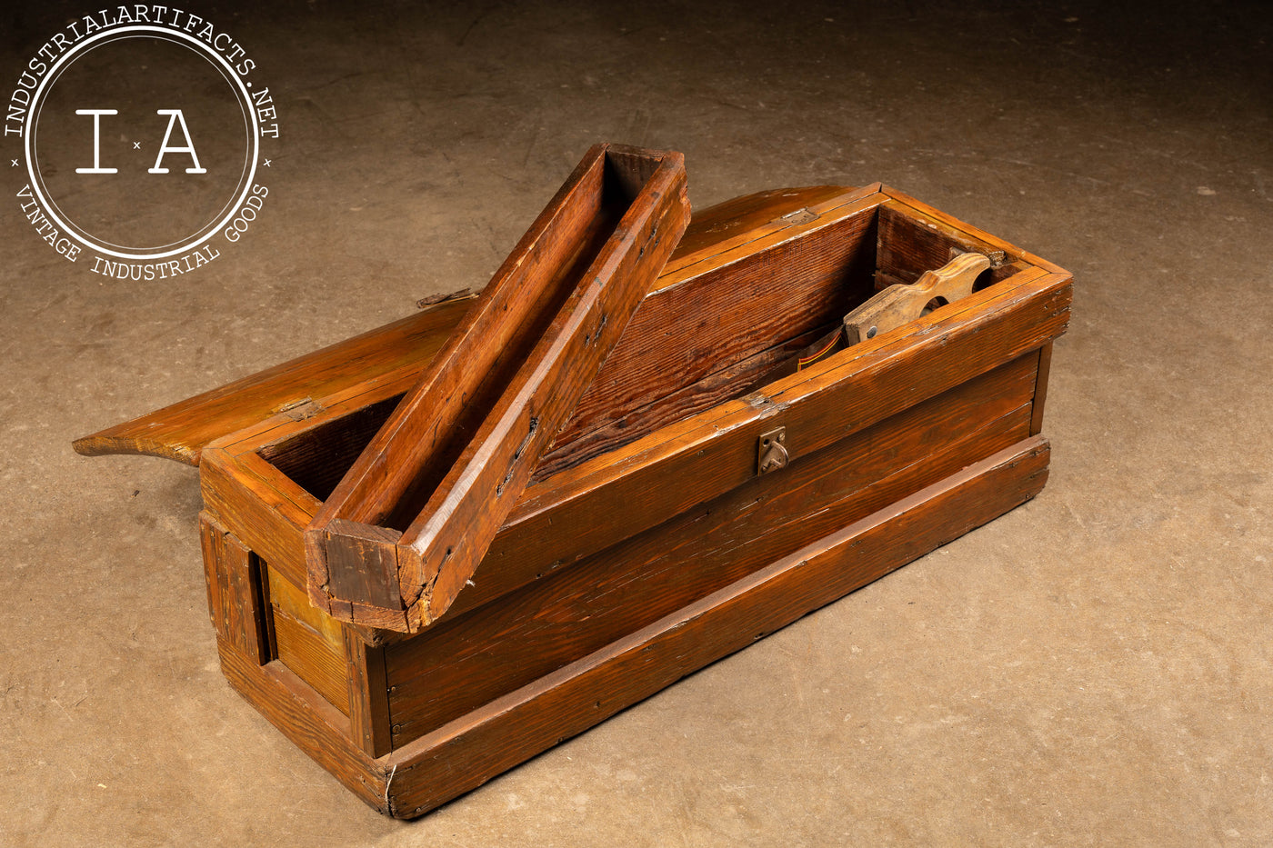 Antique Oak Tool Chest With Painted Saw