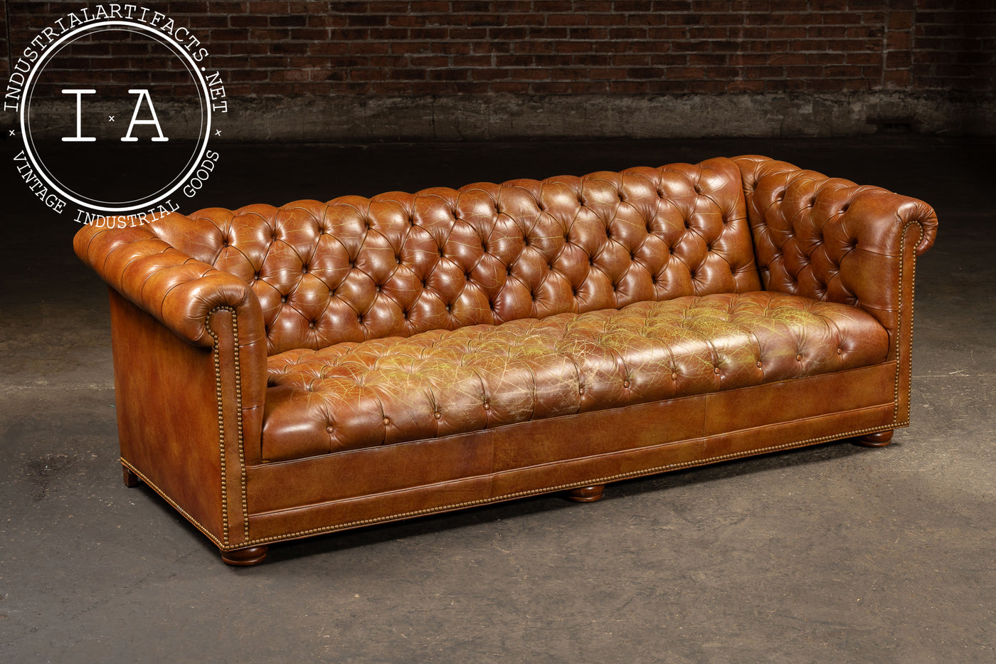 Tufted Leather Chesterfield Sofa in Brown