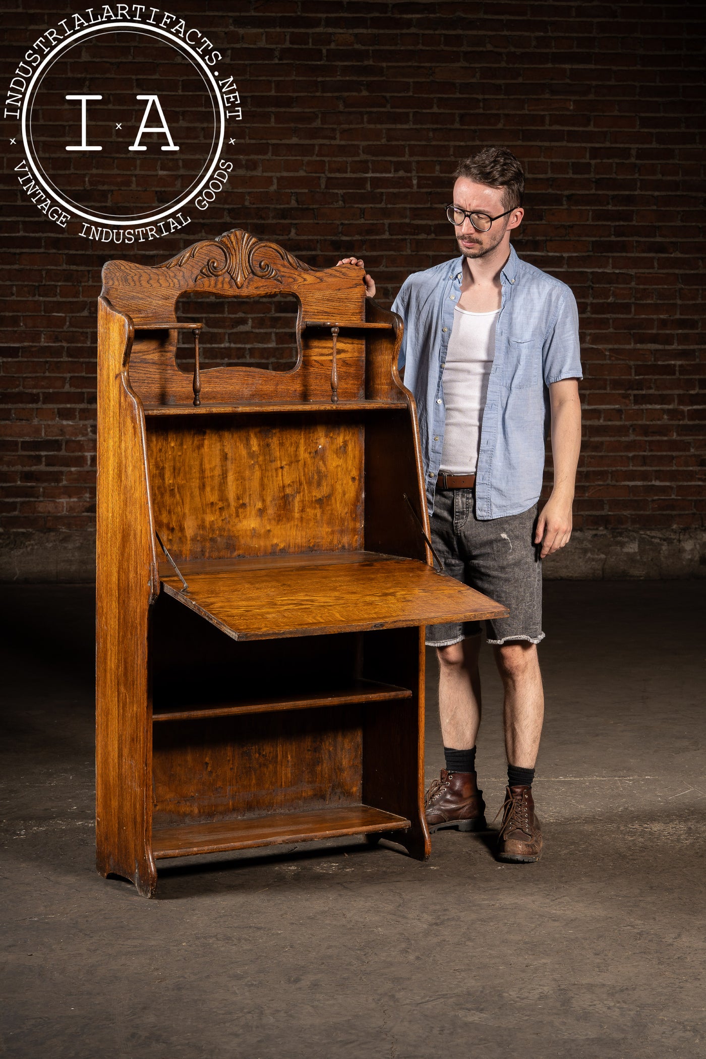 Early 20th Century Oak Drop-Front Secretary Desk