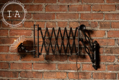 Antique Japanned Copper Scissor Arm Wall Lamp by F. W. Hardy