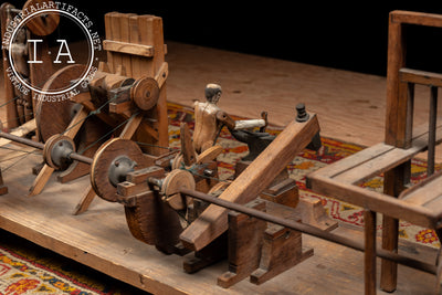 Antique Hand-Crank Mechanical Wooden Folk Art Blacksmith Model