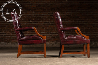 Pair of Tufted Leather Square-Back Dining Chairs in Oxblood