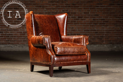 Pair of Wingback Leather Armchairs in Burnt Orange