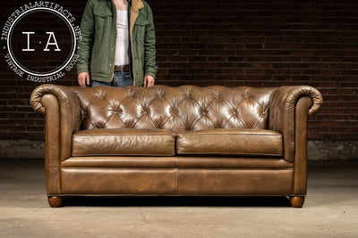 Vintage Chesterfield Tufted Leather Sofa with Cushions in Brown