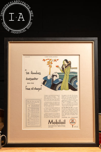 1930 Framed Vacuum Oil Gargoyle Mobiloil Lithographic Ad