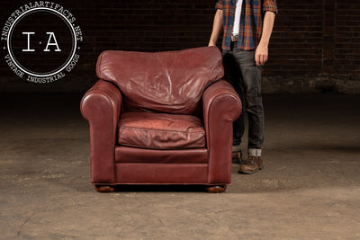 Red Leather Armchair with Ottoman