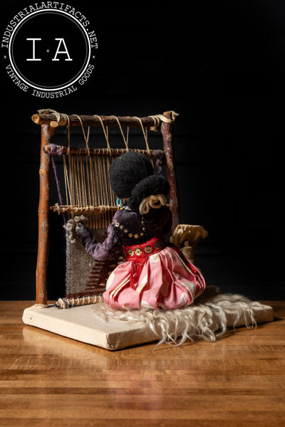 Vintage Indigenous Woman On Loom Sculpture