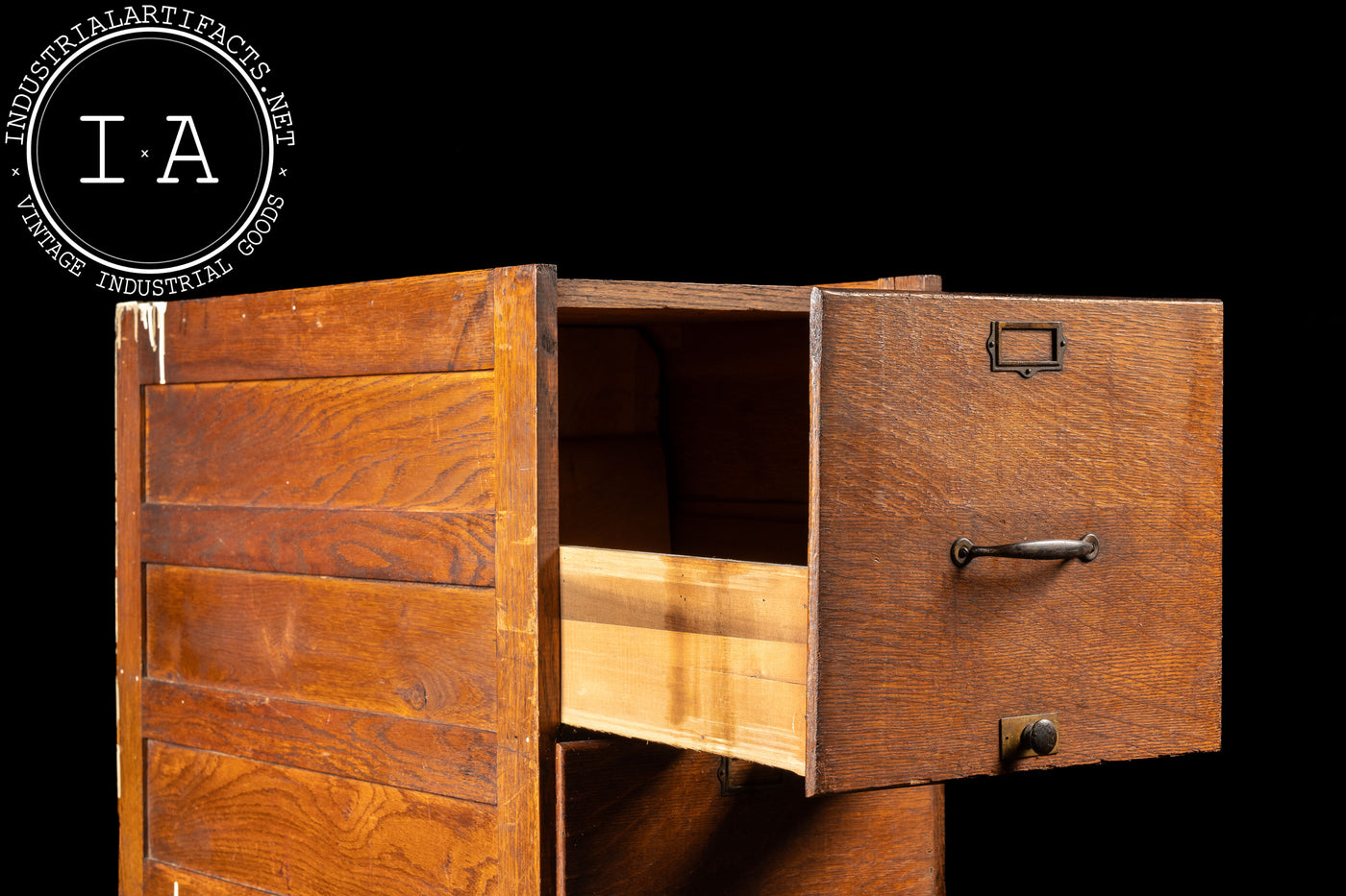 Antique Oak Filing Cabinet with Brass Hardware