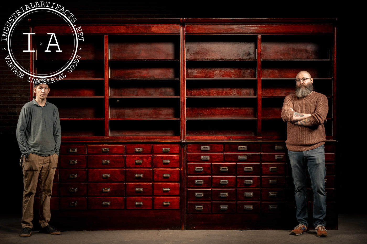 Massive Early 20th Century Double Apothecary Cabinet Set by W. B. McLean