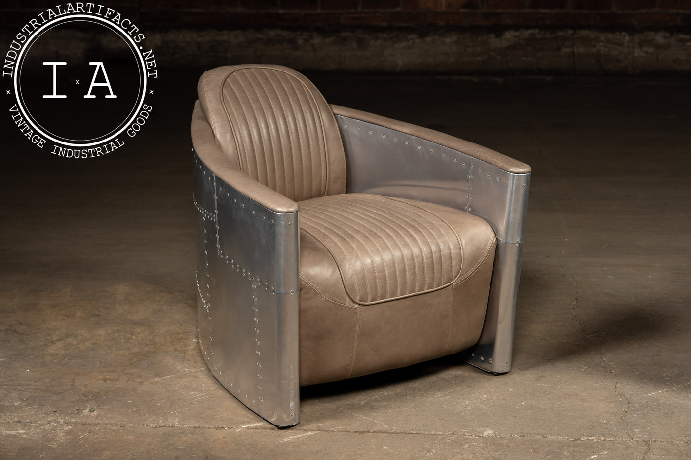 Vintage Pair of Aviator Chairs with Ottoman in Gray by RH