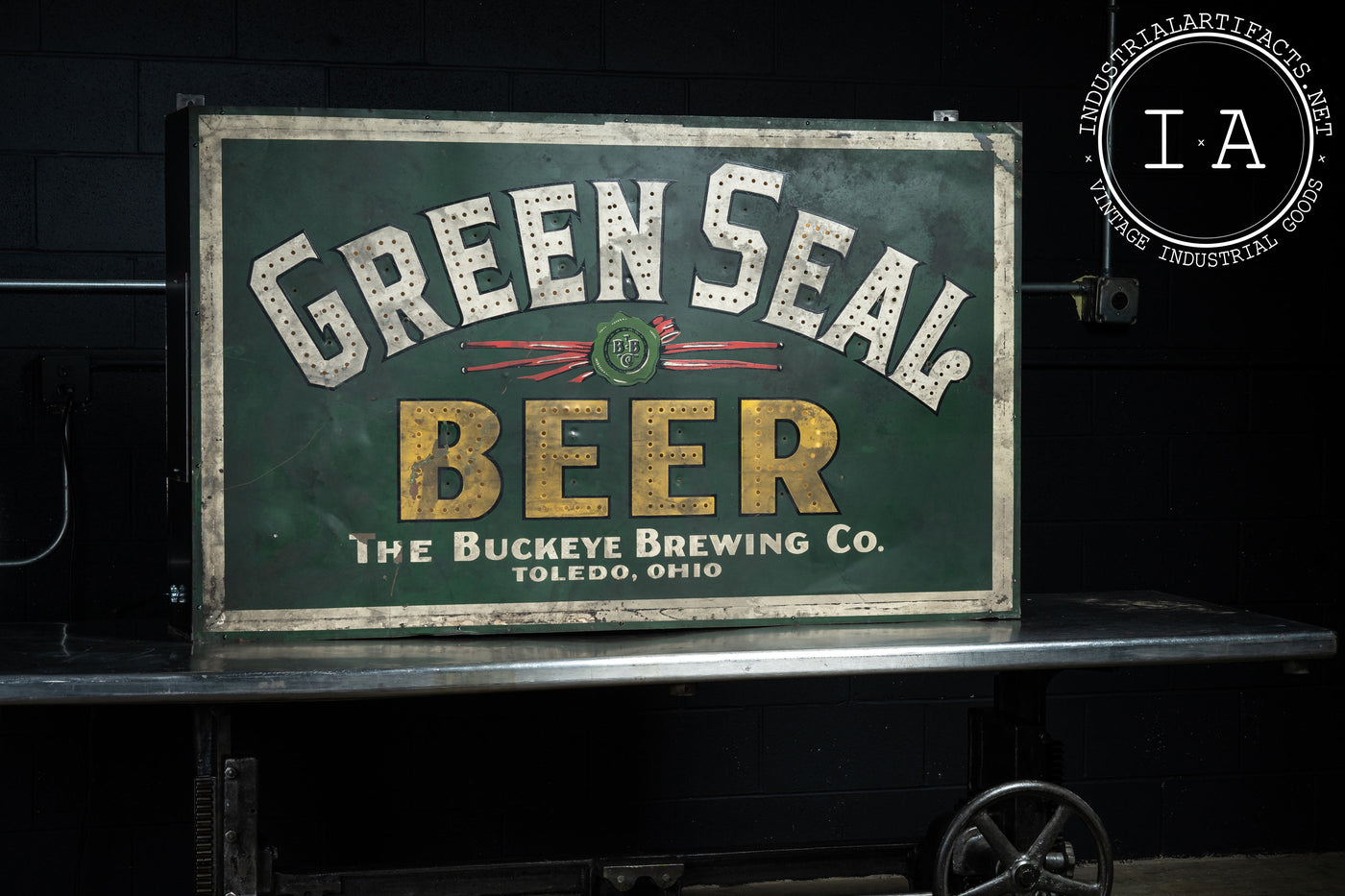 Rare Pre-Prohibition Green Seal Beer Lighted Tin Sign