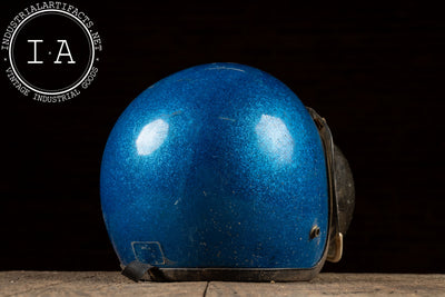Vintage Motorcycle Helmet with Snap-On Bubble Shield in Metallic Blue