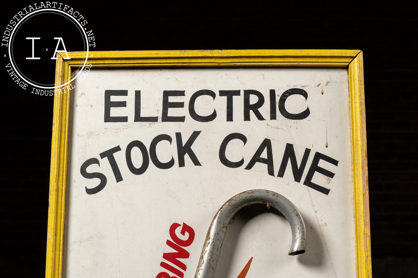 Antique Electric Stock Cane Painted Masonite Self-Standing Sign