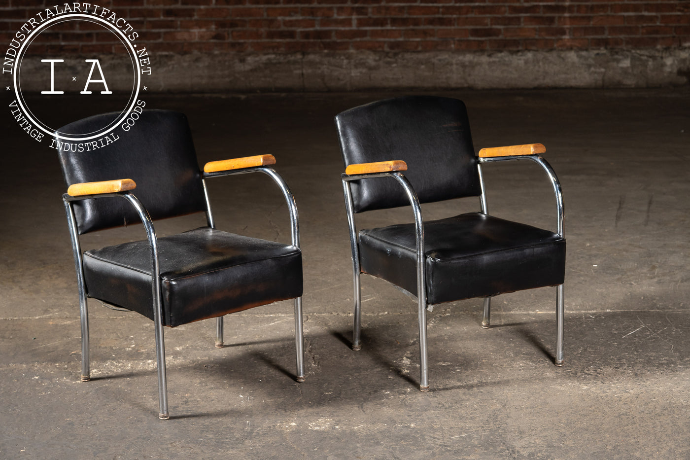 Pair Of Art Deco Barber Shop Armchairs in Black