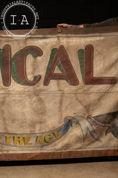 Antique Hand-Painted “Mechanical Wonder of the Age” Circus Banner