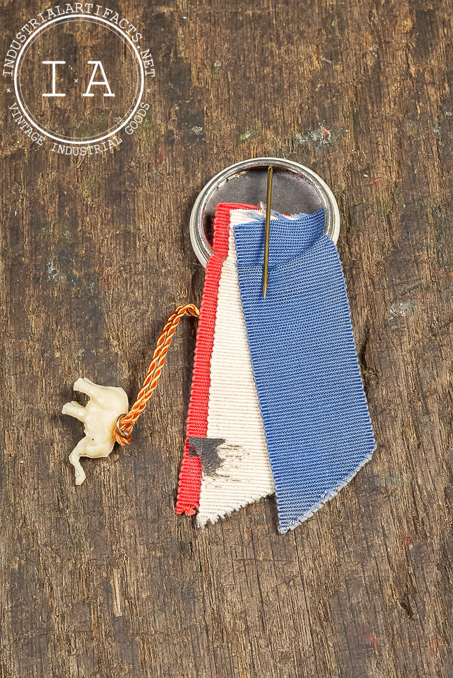 Vintage Alf Landon Political Campaign Ribbon Badge with Elephant Charm