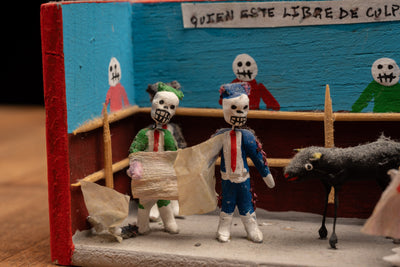 Vintage Miniature Bullfighting Diorama - Mexican Folk Art