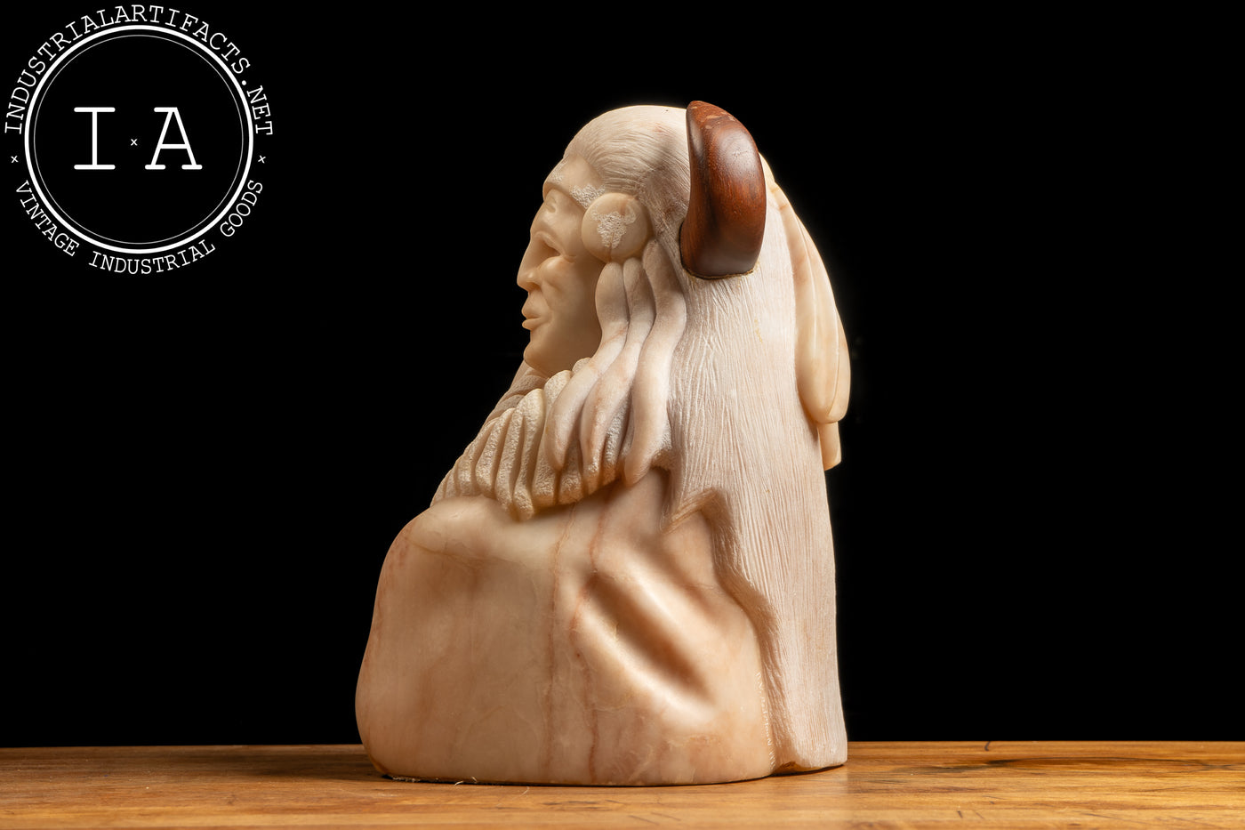 Native American Chief Alabaster Sculpture by B.V. Redmoon