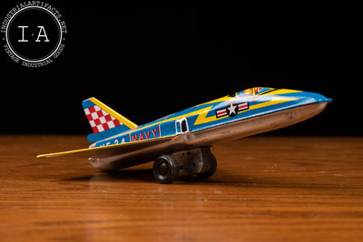 Vintage Japanese Tin Litho US Navy Jet Plane Toy