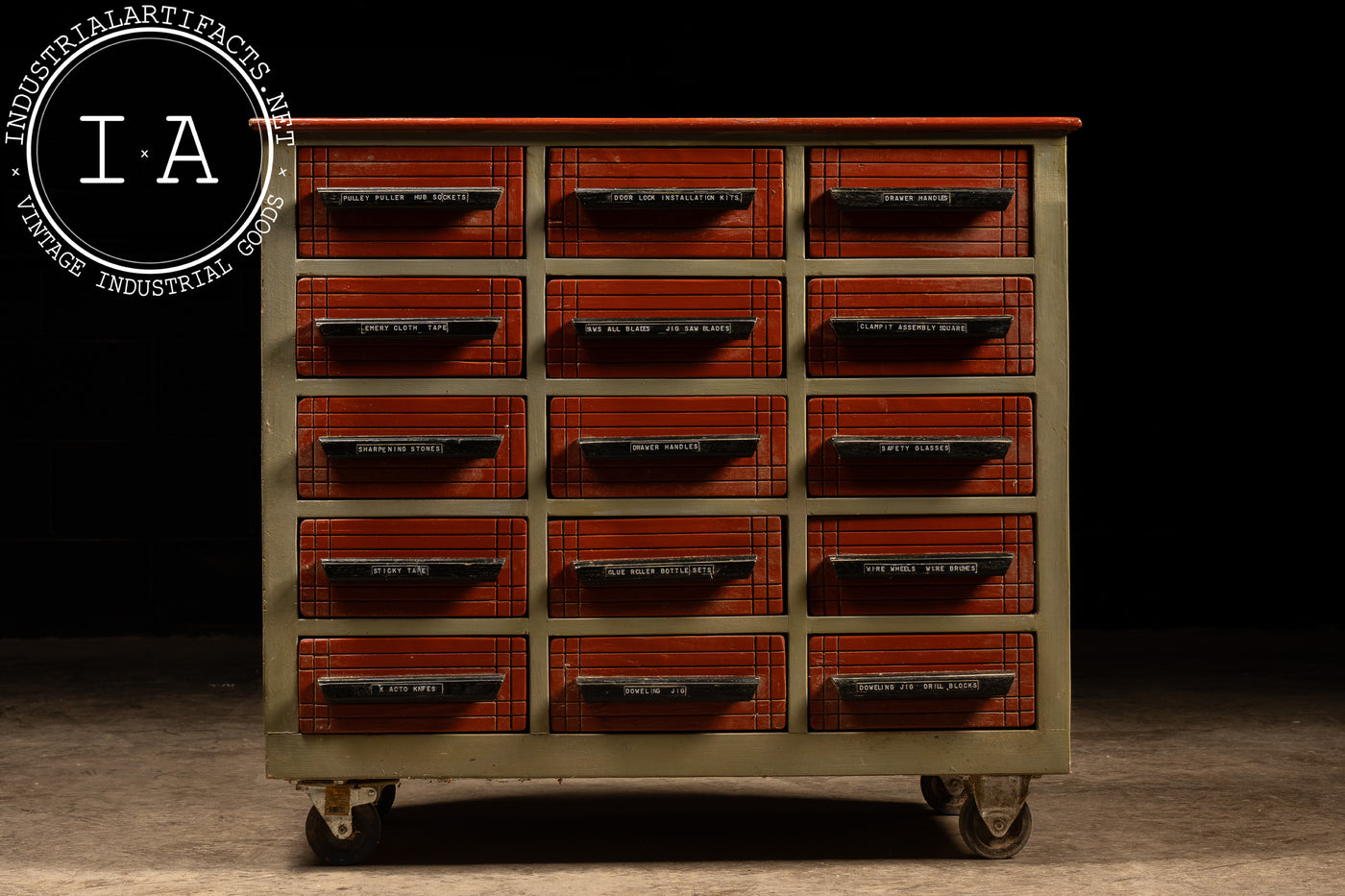 Vintage 15-Drawer Industrial Rolling Parts Cabinet