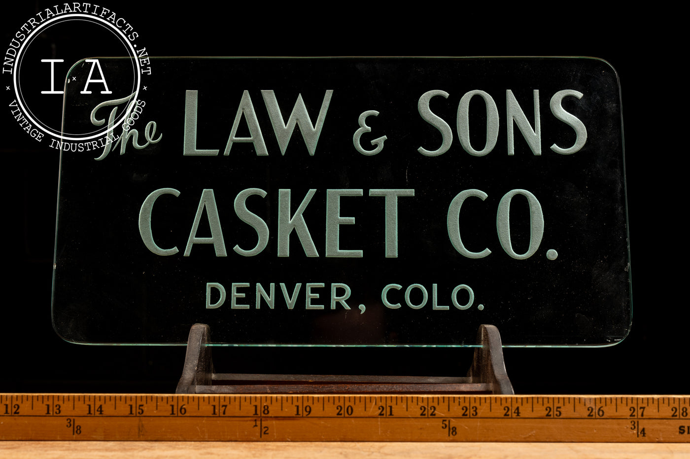 Vintage Law & Sons Etched Glass Sign Sign