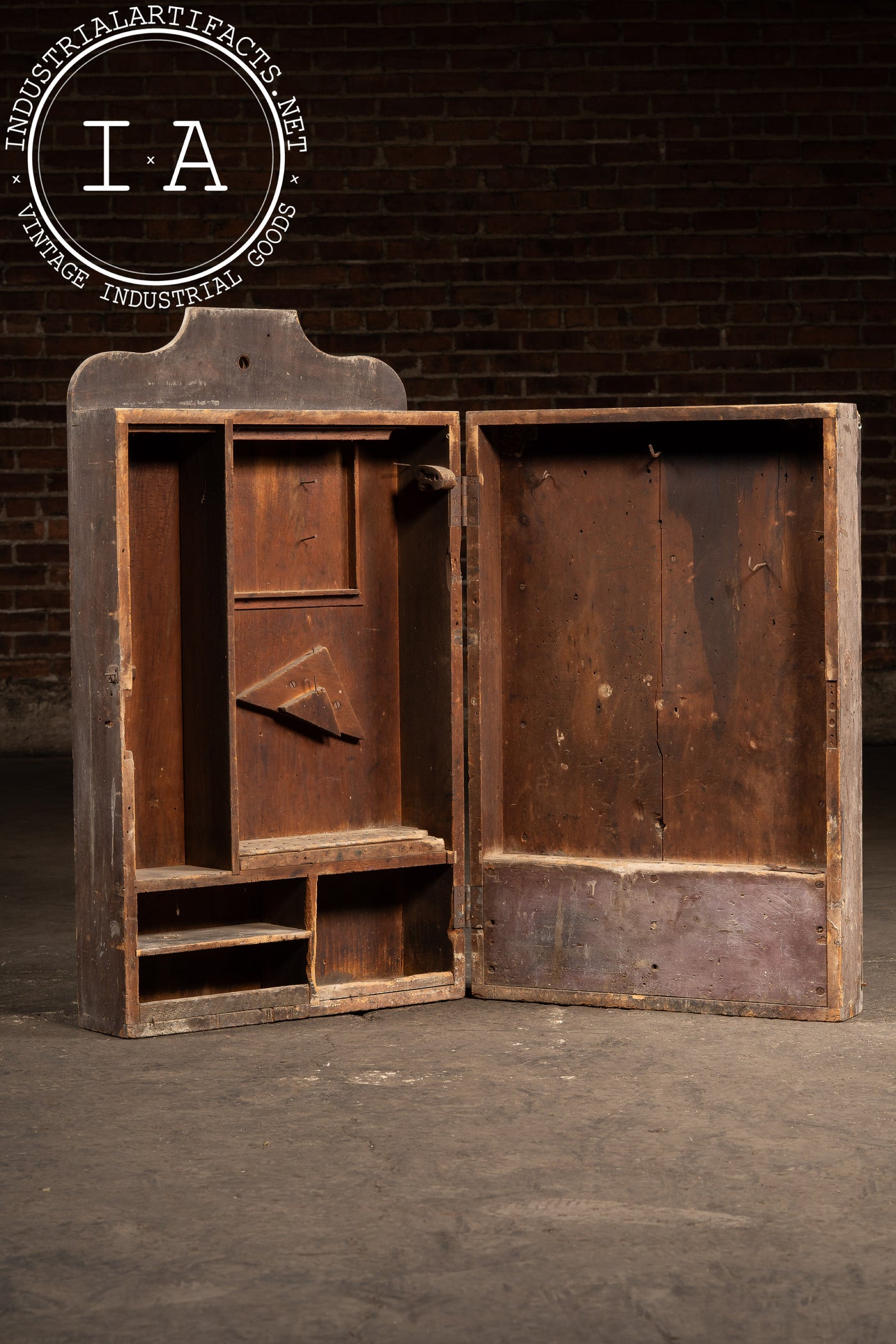 Antique Wooden Swing-Open Tool Cabinet