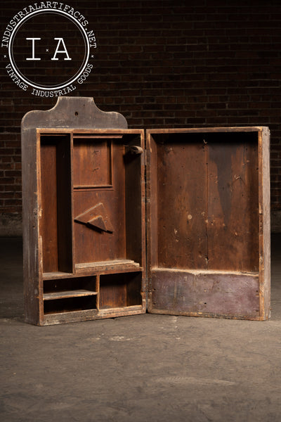Antique Wooden Swing-Open Tool Cabinet