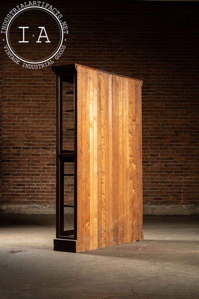 Antique Quarter Sawn Oak Merchandising Showcase Cabinet with Sliding Glass Doors