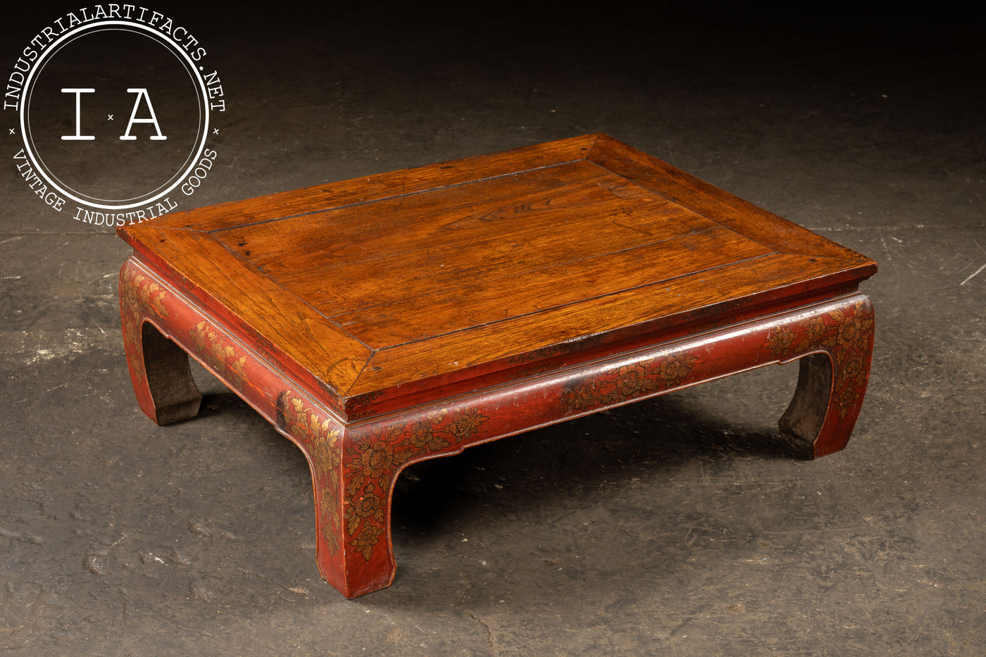 Early 20th Century Southeast Asian Wooden Coffee Table with Floral Accents