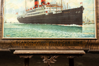 Self-Framed Scandinavian-American Line Tin Litho Sign by F. Worms