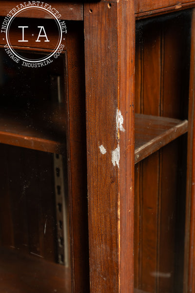 Antique Quarter Sawn Oak Merchandising Showcase Cabinet with Sliding Glass Doors