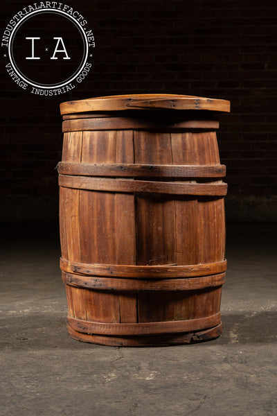 Early 20th-Century Wooden Storage Barrel with Lid