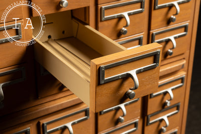 Vintage 72 Drawer Oak Library Card Catalog Cabinet with Writing Surfaces