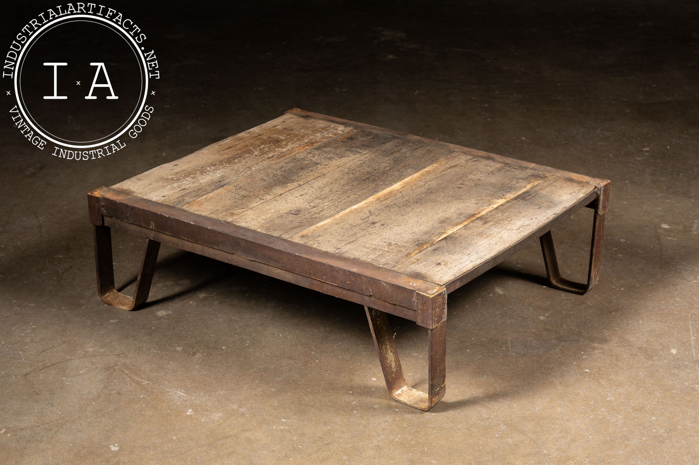 Antique Industrial Wood and Cast Iron Pallet Coffee Table