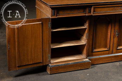 Victorian Gothic Revival Oak Sideboard Hutch with Leaded Glass Doors