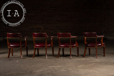 Set Of Four Nailhead Trim Barrel-Back Leather Armchairs in Oxblood