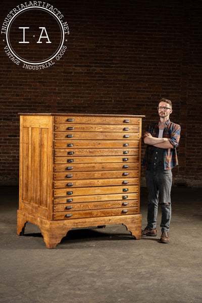 Massive Early 20th Century Oak 13-Drawer Flat File Cabinet