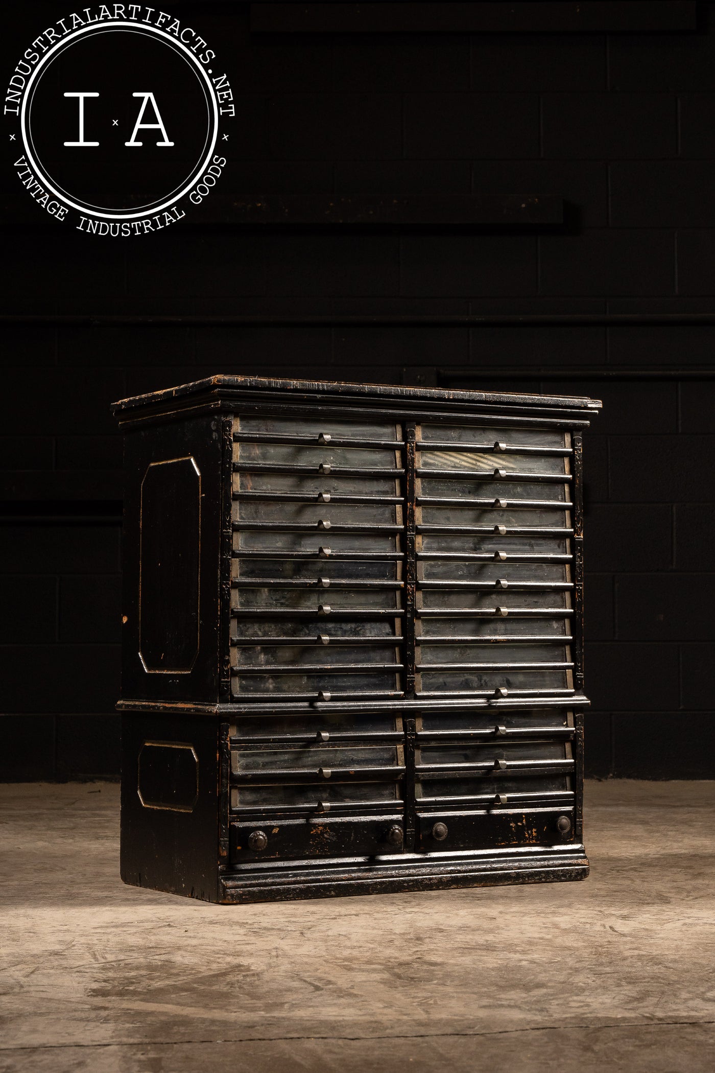 Early American Oak Spool Cabinet with Glass Drawers