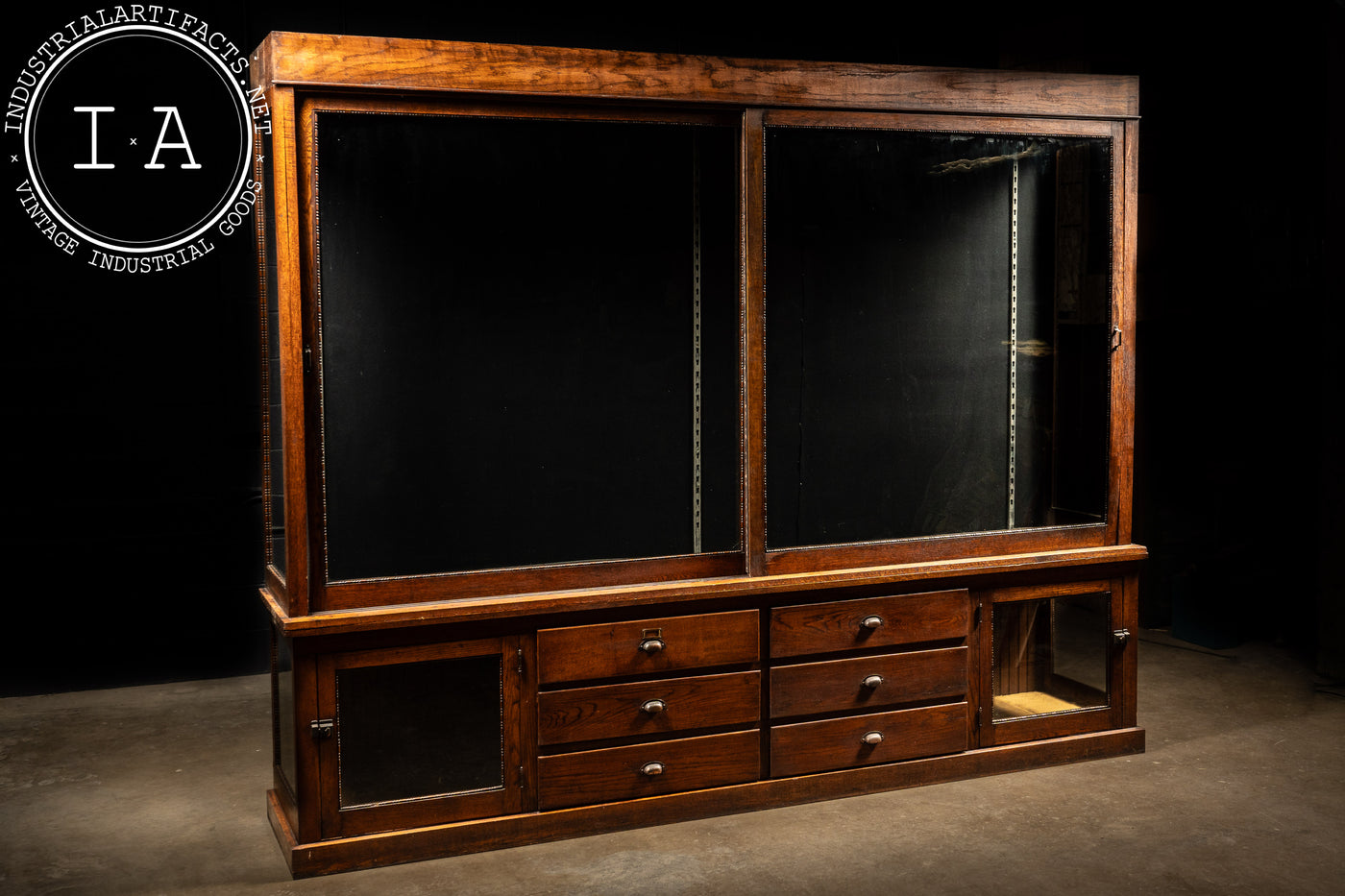 Solid Oak Mercantile Cabinet with Japanned Copper Hardware