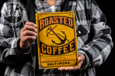 Late 19th Century Roasted Coffee Embossed Tin Litho Sign