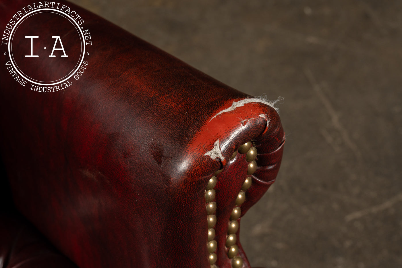 Vintage Tufted Leather Wingback Chesterfield Armchair in Oxblood