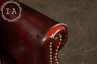 Vintage Tufted Leather Wingback Chesterfield Armchair in Oxblood