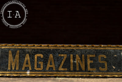 Antique Reverse-Foil Scalloped Glass “MAGAZINES” Rack Sign