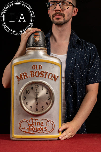 Vintage Old Mr. Boston Figural Bottle Advertising Clock