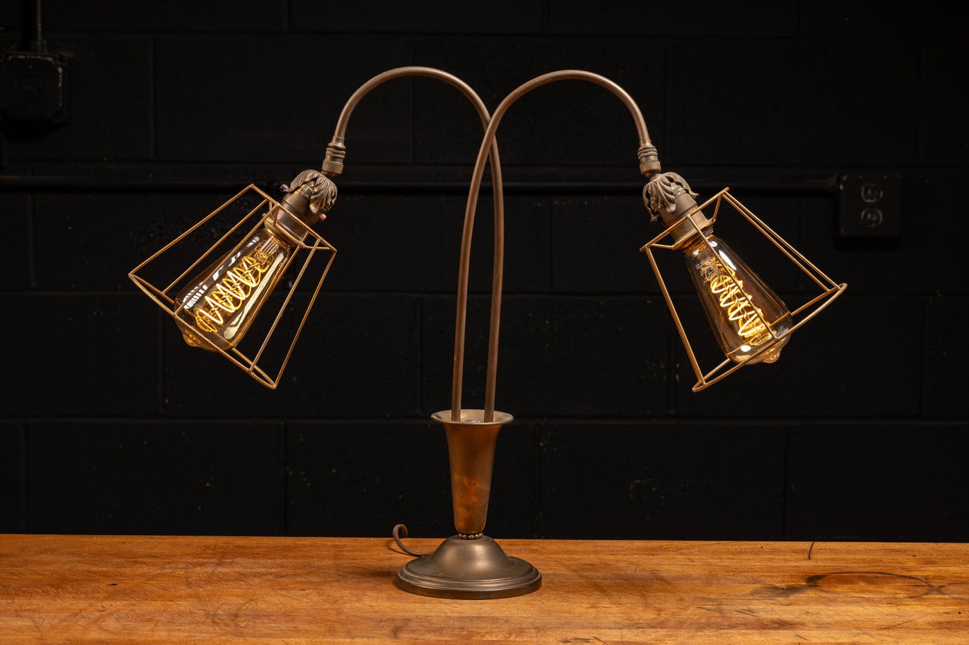 Antique Brass Double Gooseneck Table Lamp